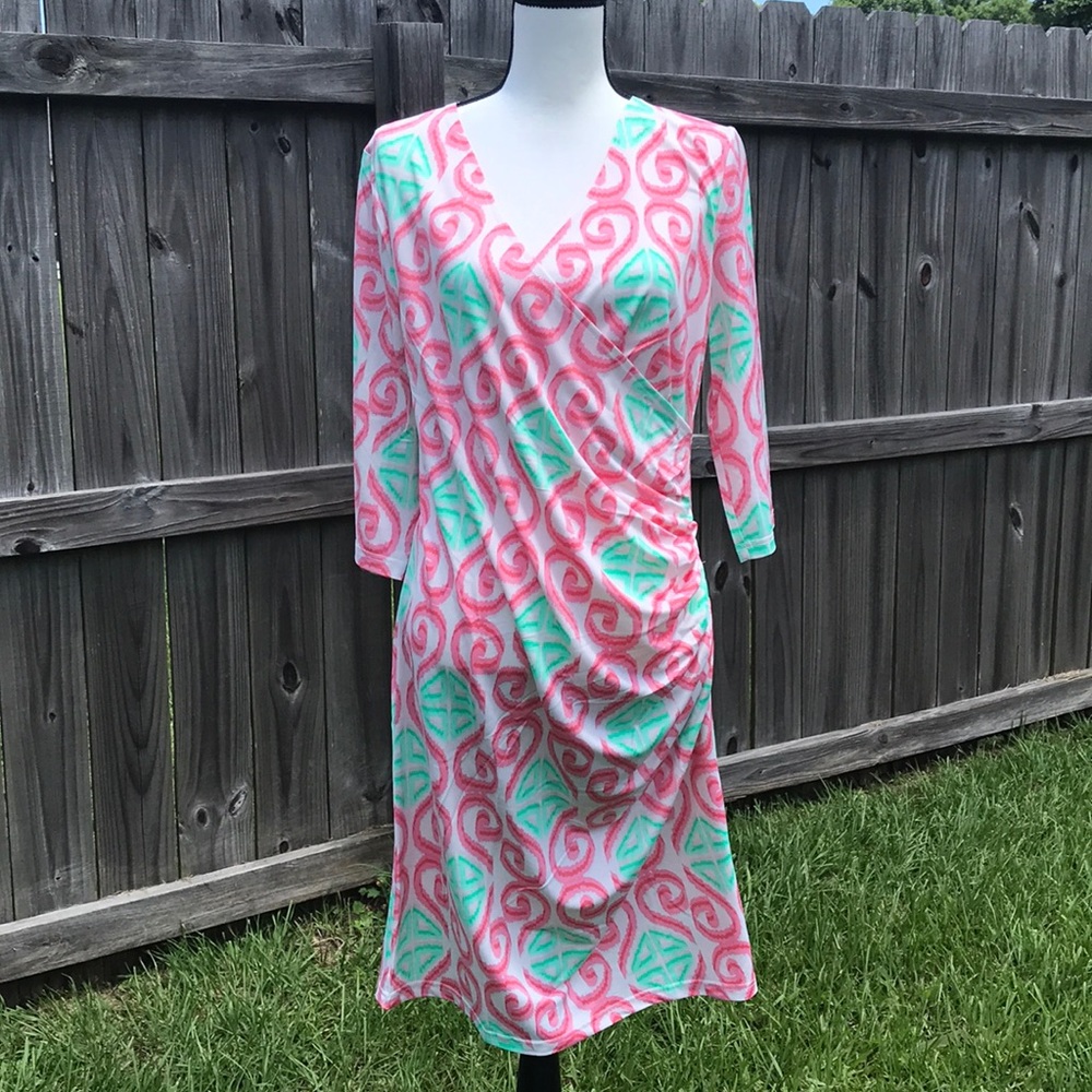 Tracy Negoshian 3/4 sleeve wrap dress large